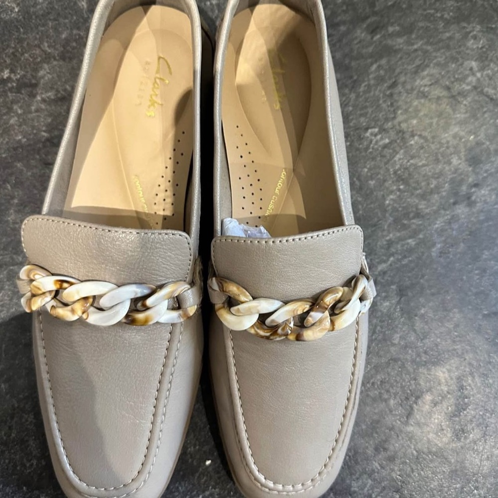 Clarks Women's Taupe Loafers with Chain Detail